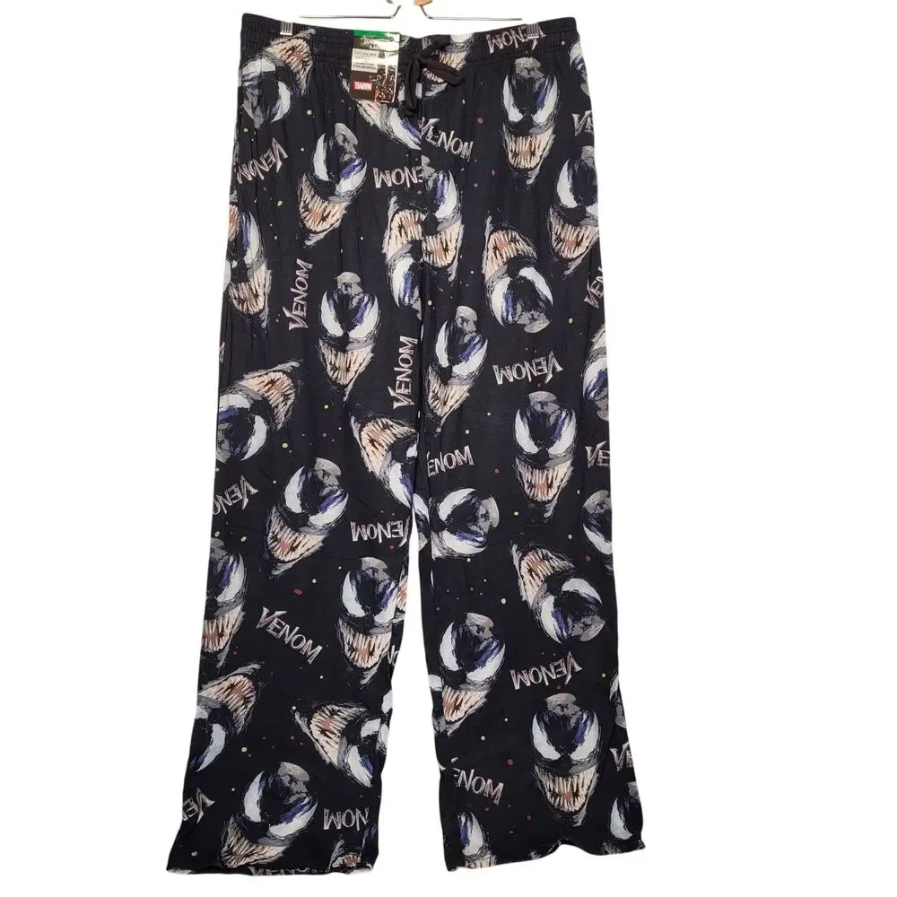 Marvel Venom Pattern Men's Sleep Pants With Elastic Waist & Drawstring  X-Large